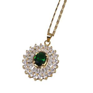 Women's Gold Plated Cubic Zirconia Green Pendant Necklace NWOT